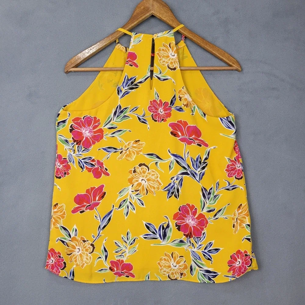 Finn & Grace Blouse Top Women XS Yellow Floral Lined Sleeveless Classic Boho Y2K